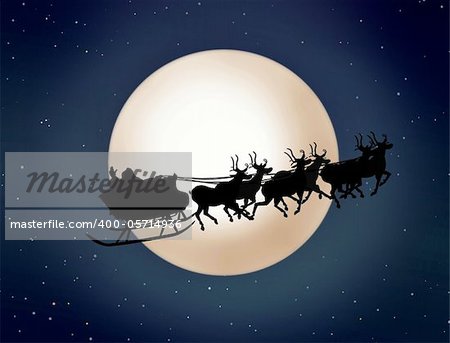 Santa Claus On Sledge With Reindeer