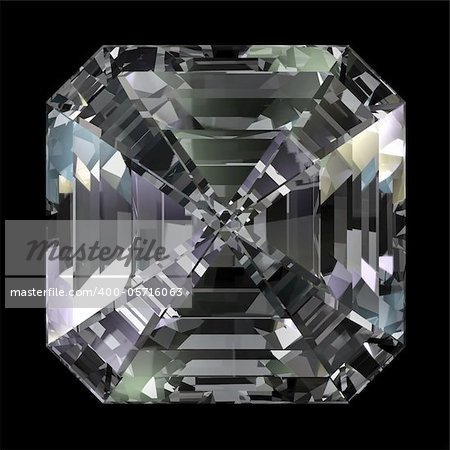 Asscher Cut Diamond isolated on black background