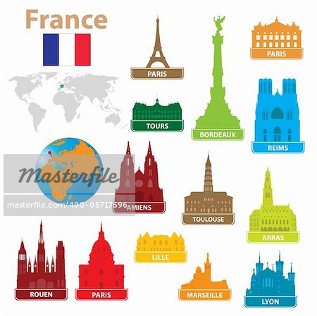 Symbols city to France. Vector illustration for you design