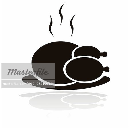 black cooked turkey  icon isolated on white