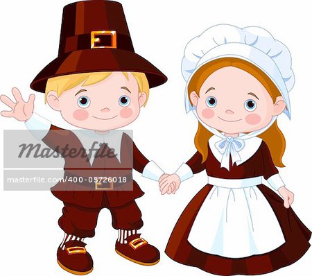 Thanksgiving Day children Pilgrim Couple