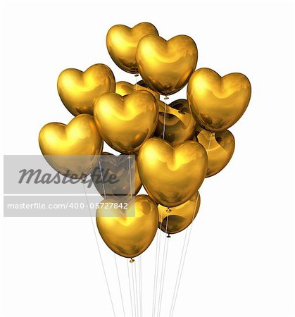 gold heart shaped balloons isolated on white. valentine's day symbol