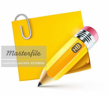 Vector illustration of sharpened fat yellow pencil with postit pad