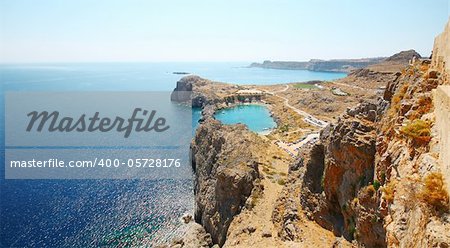 Aerial view on St. Paul's bay in Lindos (Rhodes island)