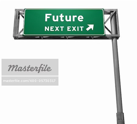 Future - Freeway Exit Sign. 3D illustration isolated on white background.