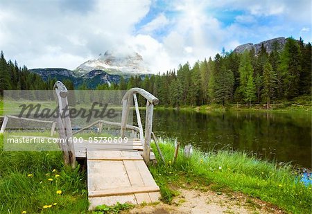 Beautiful summer Alpine  lake lago di Antorno view (Italia Dolomites)