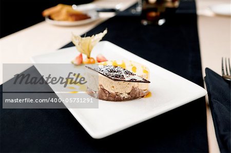 Sea buckthorn cheesecake on a plate