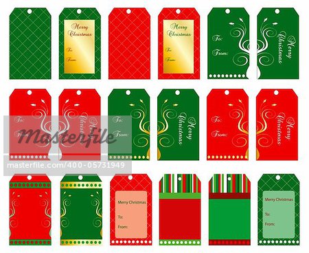 Vector Illustration of 18 Christmas tags or cards.