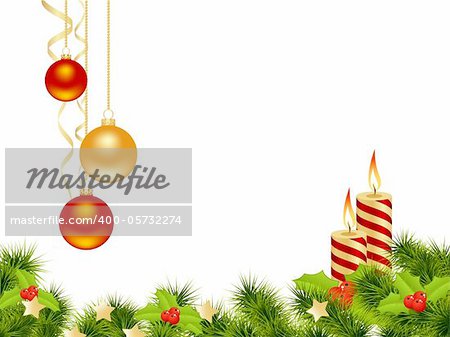 Christmas card white background with decoration. Vector illustration.