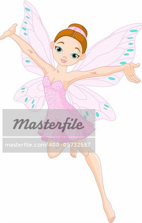 Illustration of a cute pink  fairy in flight