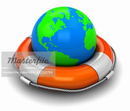 3d illustration of rescue circle with earth globe inside