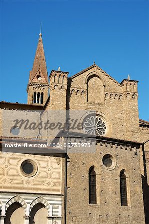 Detail of Church of Santa Maria Novella (side view) and its bell tower. Florence, Italy.