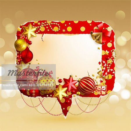 Christmas vintage bubble with baubles and place for text. Vector illustration.