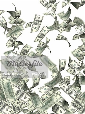 Flying dollar banknotes. Isolated over white