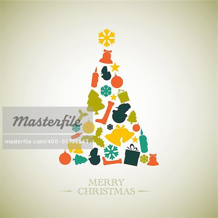 Vintage Vector christmas tree made from various shapes