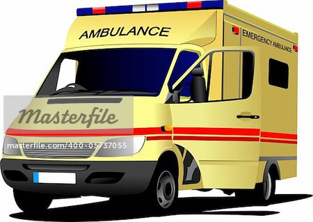 Modern ambulance van over white. Colored vector illustration