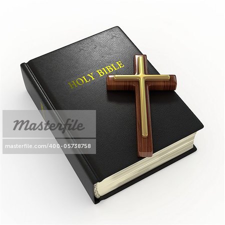 3D Illustration of a Bible and a Cross