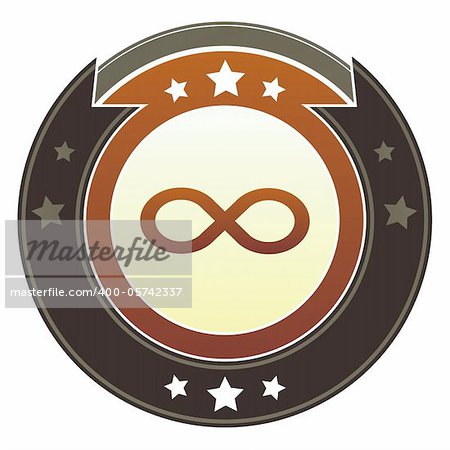 Infinity or math symbol icon on round red and brown imperial vector button with star accents