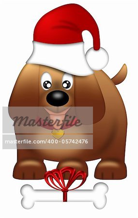 Cute Puppy Dog with Santa Hat and Bone Isolated on White Background Illustration