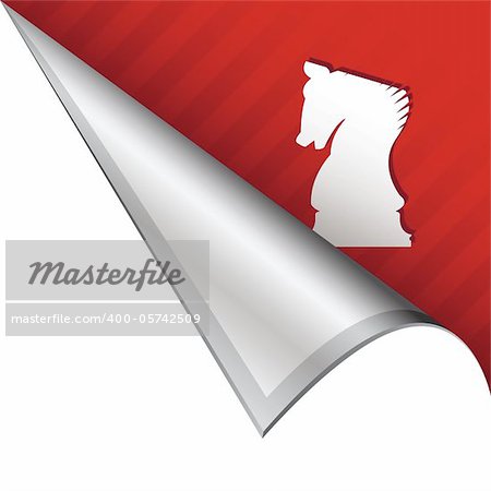 Chess or strategy icon on vector peeled corner tab suitable for use in print, on websites, or in advertising materials.