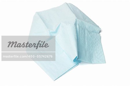 Blue tissue paper lying on white background