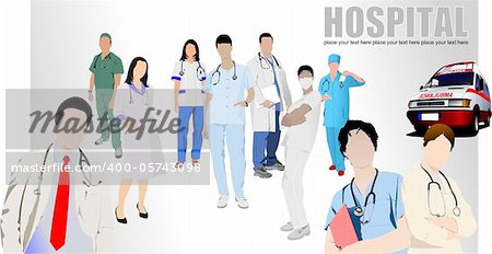 Group of Medical doctors and nurse in hospital. Vector illustration