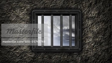 riveted steel prison window - 3d illustration