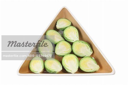 Brussel Sprouts in Plate on White Background