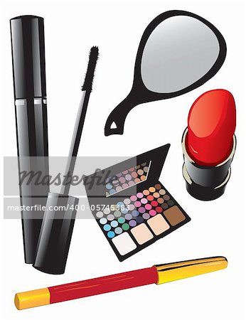 Cosmetic set for eyes and lips. Vector illustration.
