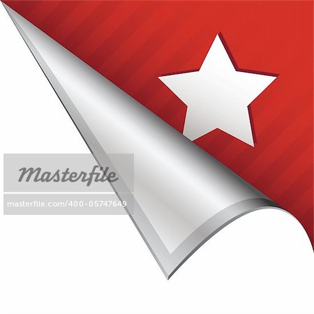 Star icon on vector peeled corner tab suitable for use in print, on websites, or in advertising materials.