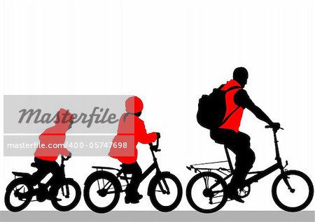 Vector drawing silhouette of a cyclist family