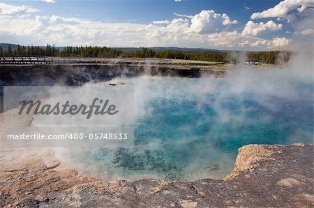 Excelsior geyser pool and boardwalk at yellowstone national park