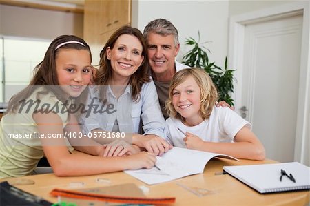 Family doing homework together