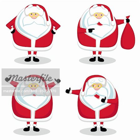 Santa in different positions isolated. Vector illustration