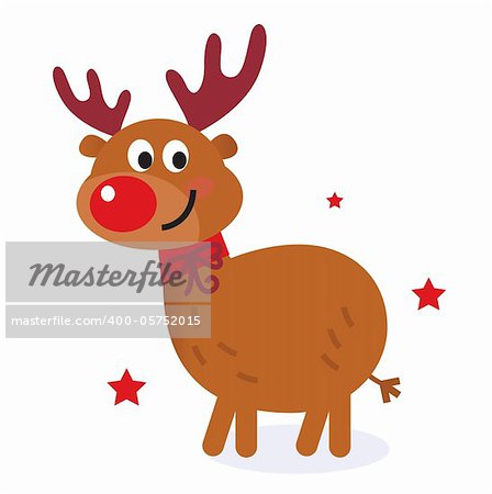 Christmas red nose reindeer. Vector cartoon Illustration.