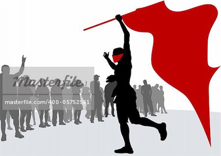 Vector drawing crowds and revolution flag