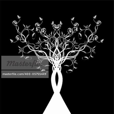 Beautiful art tree silhouette isolated on black background