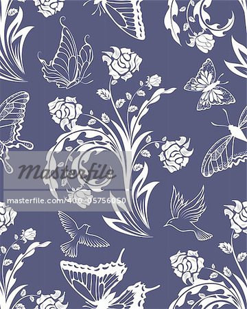 Seamless vector floral pattern. For easy making seamless pattern just drag all group into swatches bar, and use it for filling any contours.