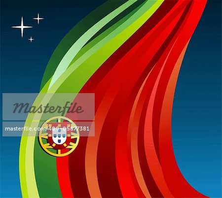Portugal flag illustration fluttering on blue background. Vector file available.