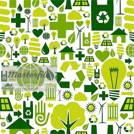 Green attitude environmental icons set seamless pattern background.