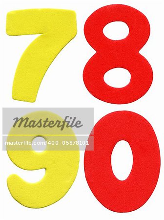 Colorful foam numbers isolated on white