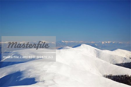 Snowy mountain ridges. Carpathians. Polonyna Borzhava. Ukraine