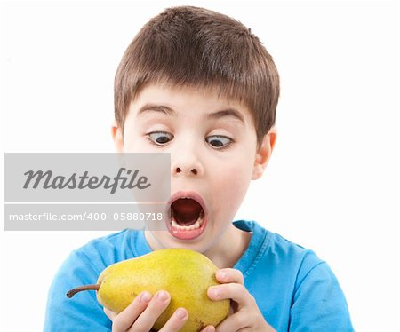 Image of a child eating a pear