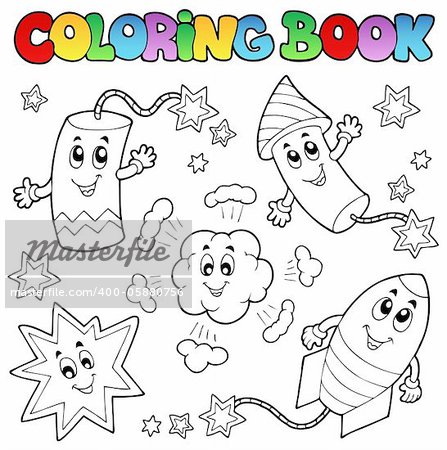 Coloring book fireworks theme 1 - vector illustration.