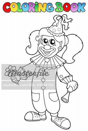 Coloring book with happy clown 5 - vector illustration.