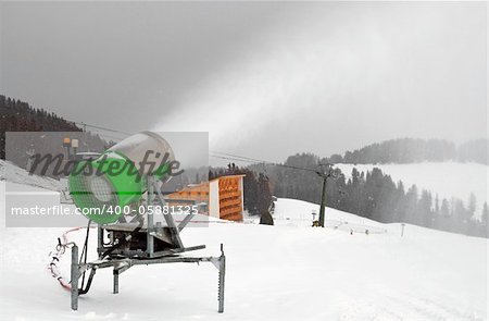 active artificial snow cannon on Dolomiti, Italian Alps, Ortisei