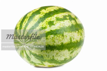 Whole fresh green watermelon isolated over white background