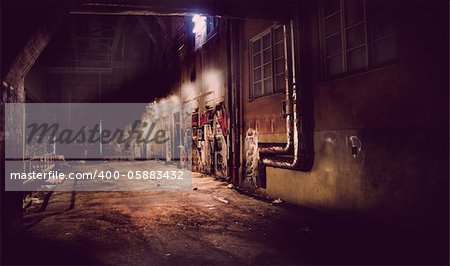 Dark vintage  back yard with graffiti