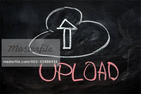 Cloud upload concept written on blackboard