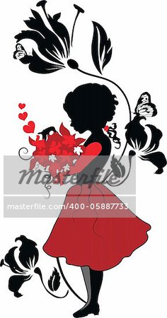 Silhouette little girl with lovely bouquet valentine illustration